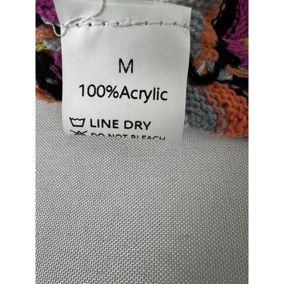 Womens M Boho Free Spirited Chevron Striped Crochet Open Knit Top Oversized Cozy - Picture 4 of 6